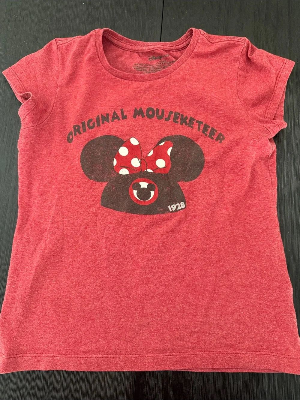 Disney Store Minnie Mouse Original Mouseketeer 1928 Red Graphic Tee L 10/12